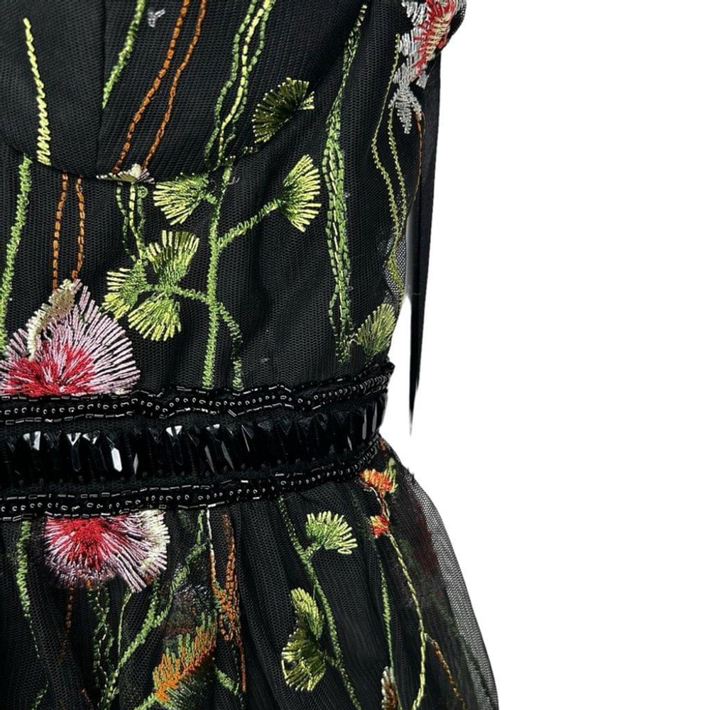 Mac Duggal Black Floral Multi EMBROIDERED BUSTIER A-Line Cocktail Dress Size 0 - Picture 9 of 16